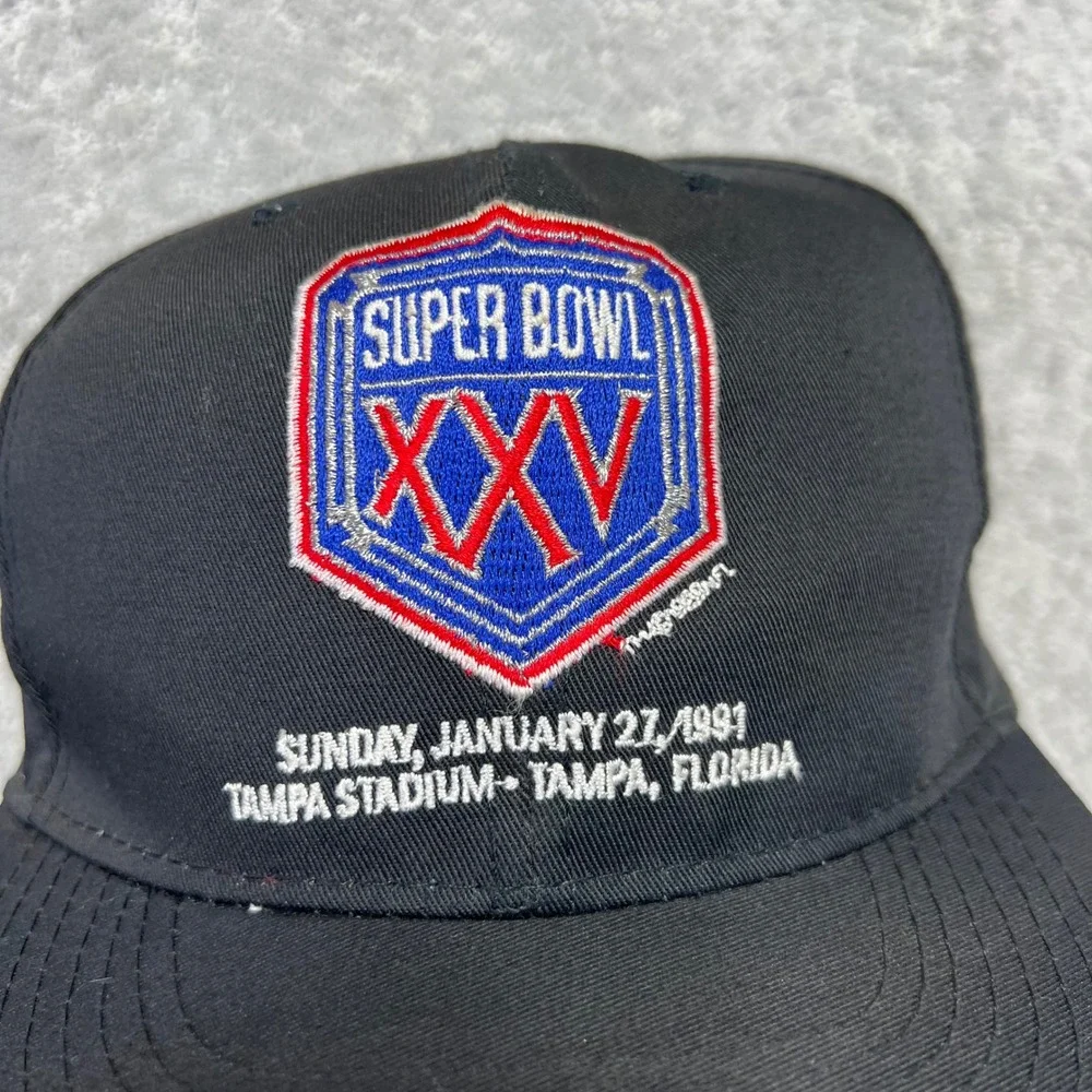 VTG‎ 1991 Super Bowl XXV Hat Black American Needle Snapback Silver Anniversary